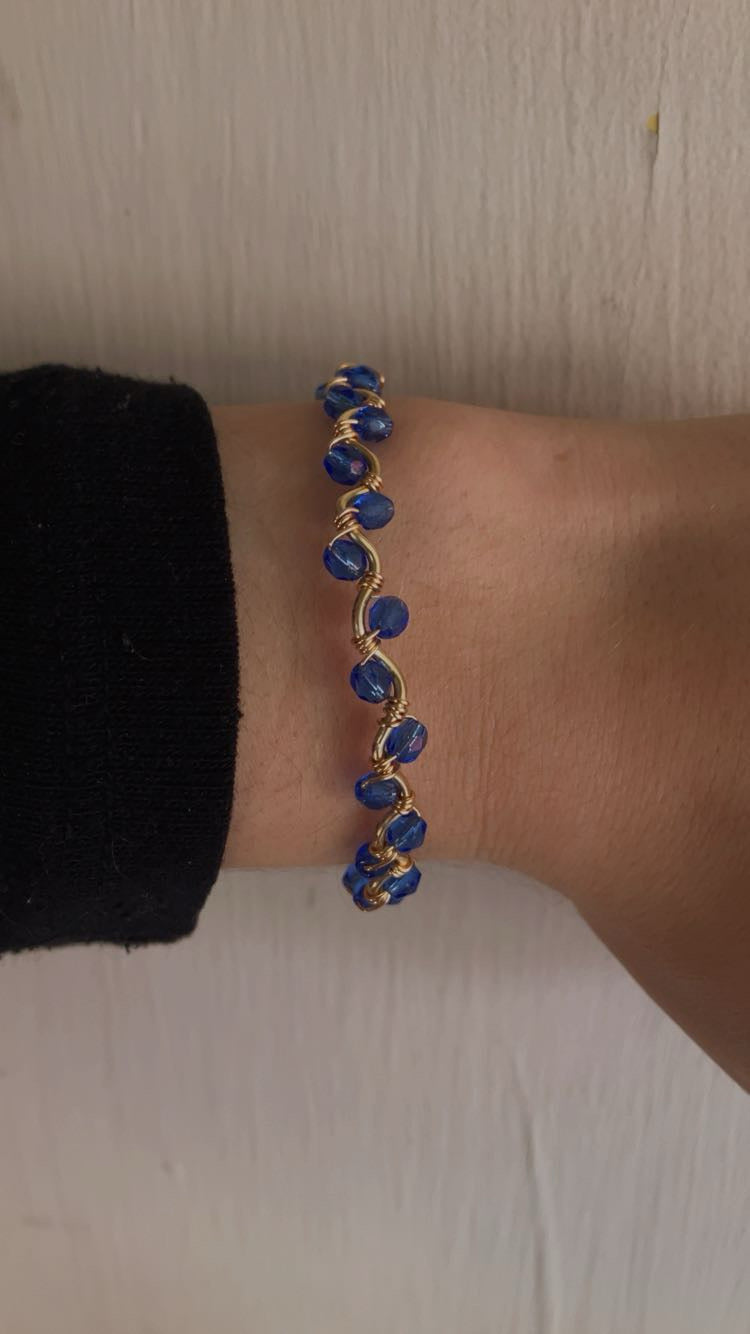 Wire Wrapped Blue Bracelet Cuff