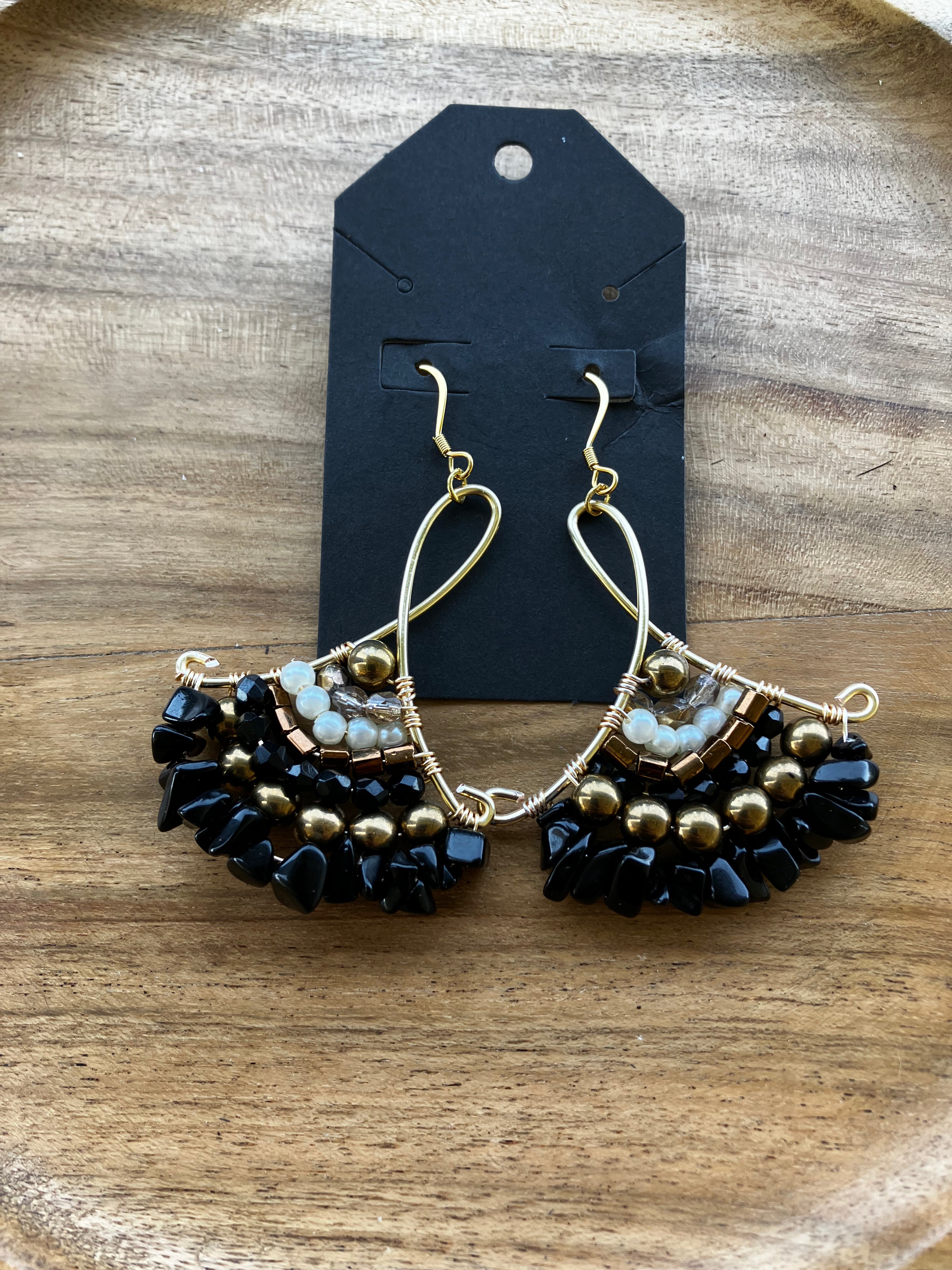 Brown/Black Wire Wrapped Bead Earrings